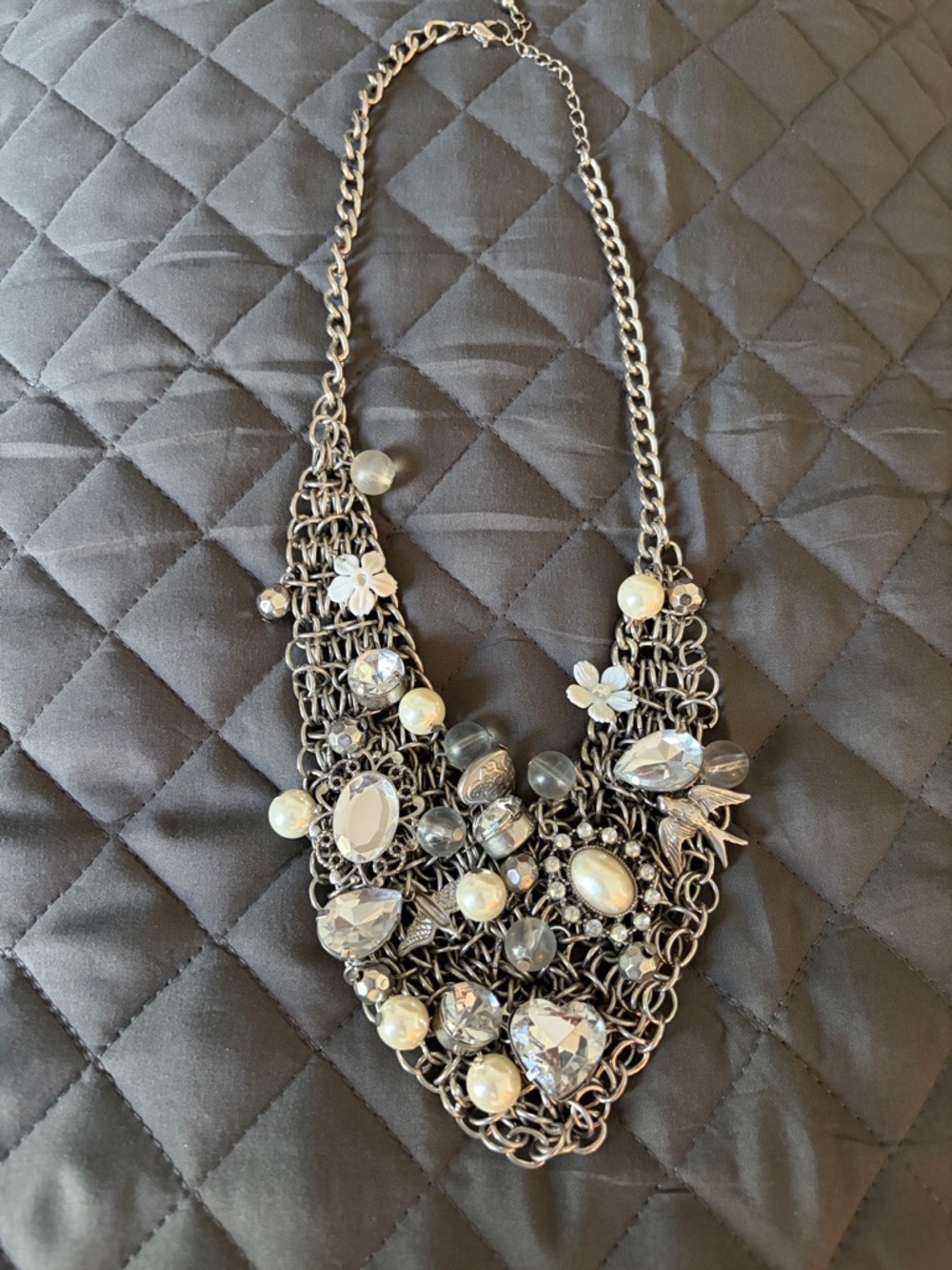 Silver-Tone Crystal & Pearl Statement Necklace